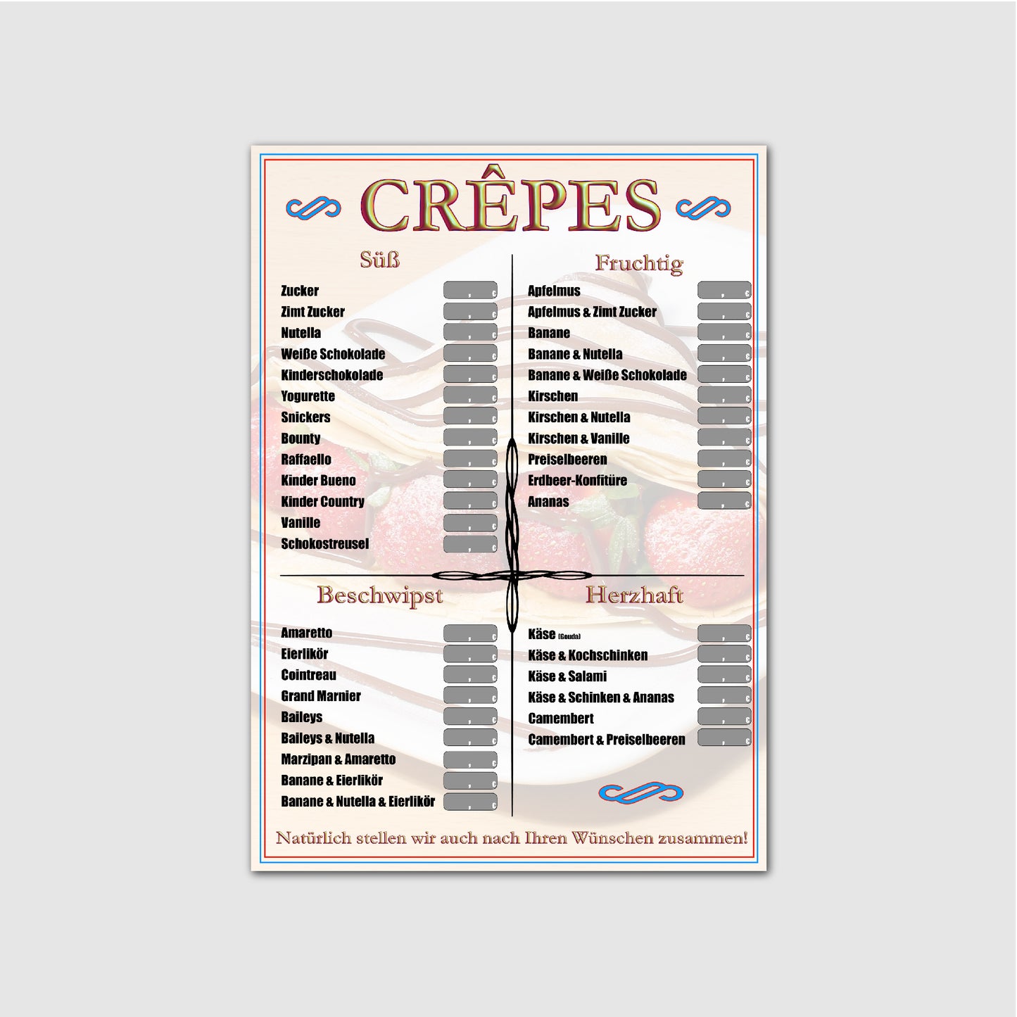 Crêpes Preistafel