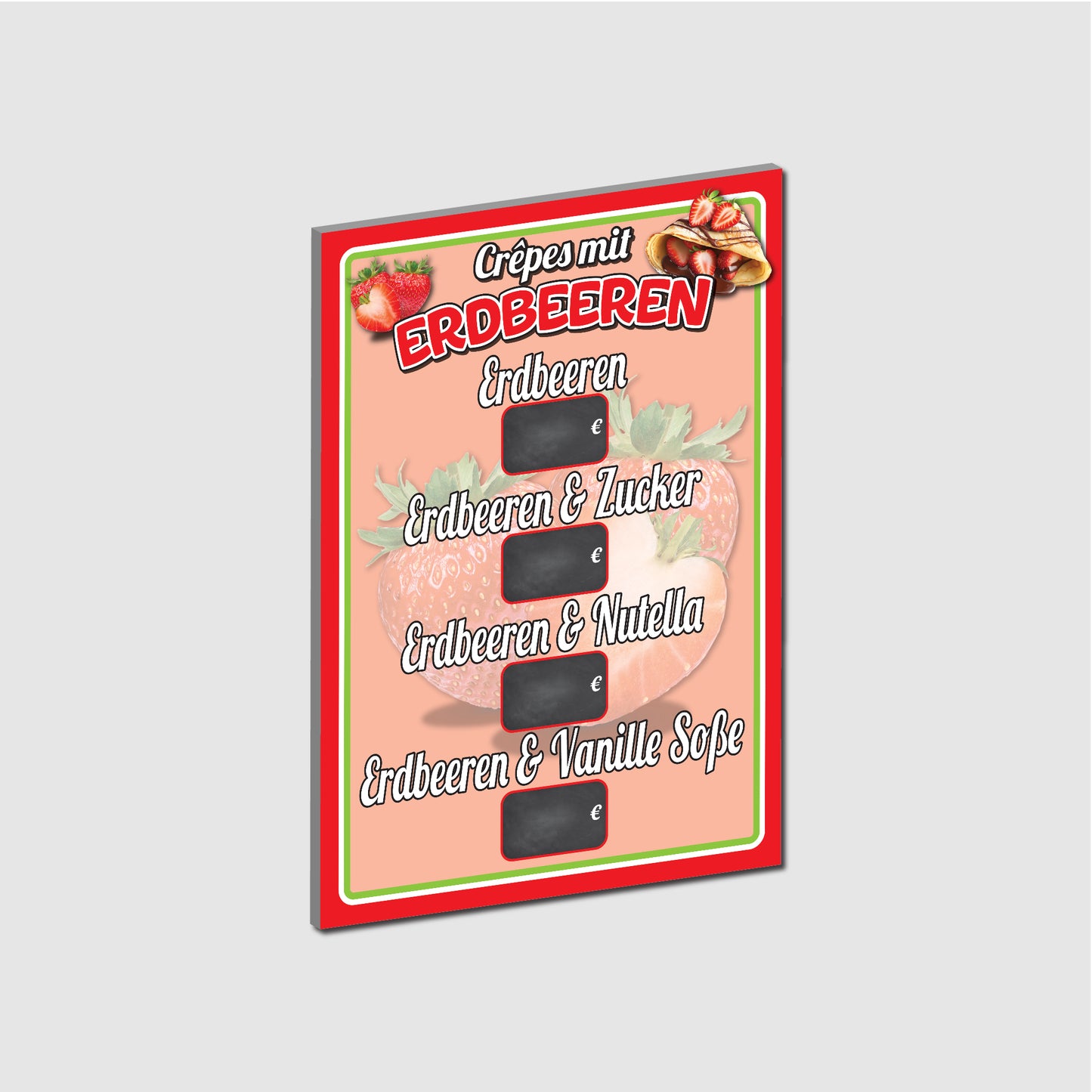 Crêpes mit Erdbeeren Preistafel