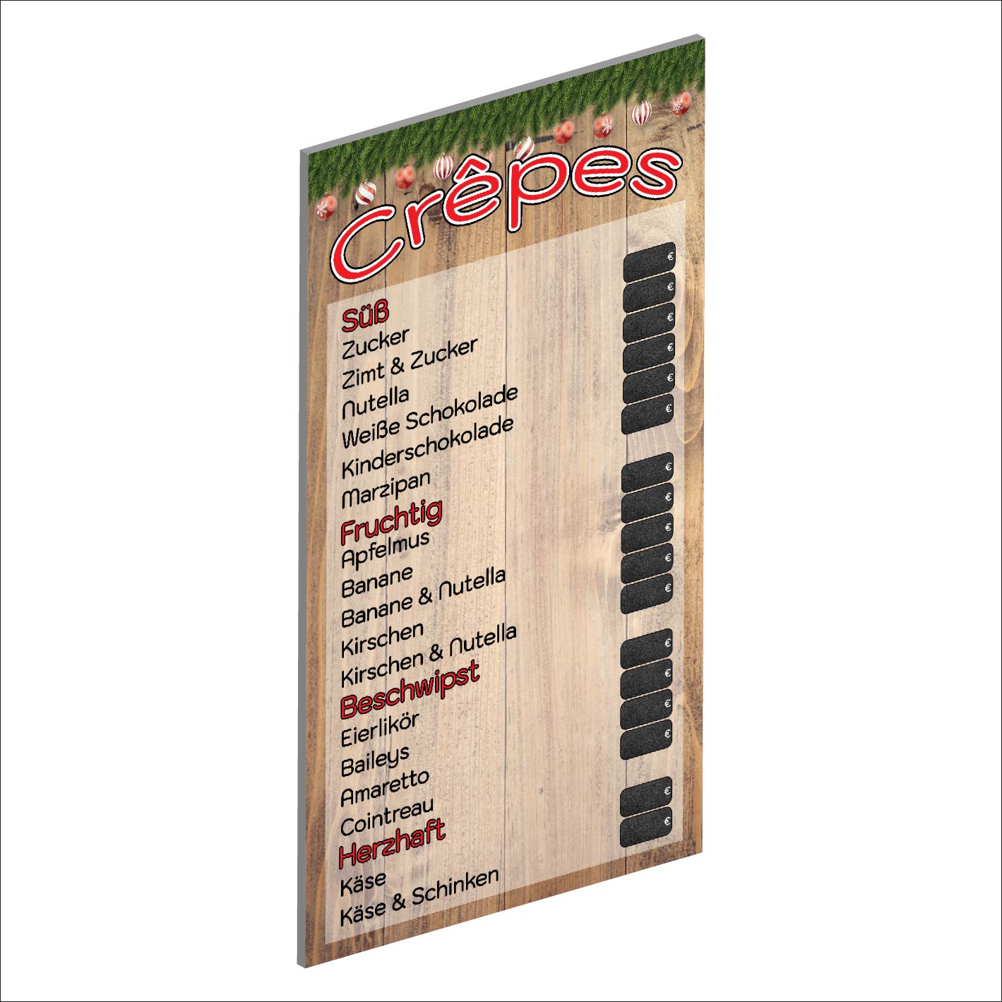Crepes Preistafel Weihnachtsmarkt
