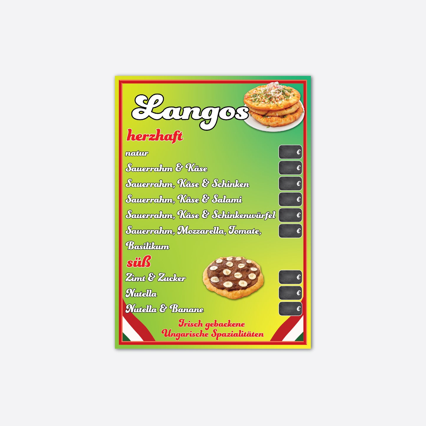 Langos Preistafel