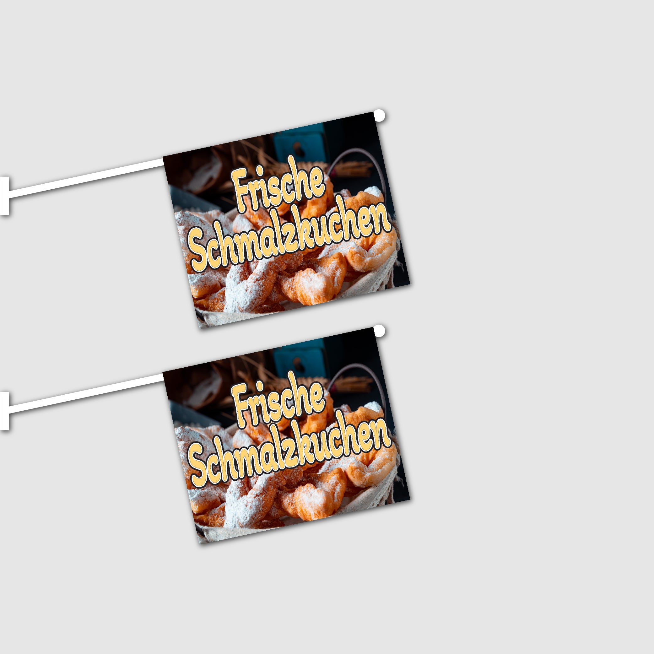 2er Set Schmalzkuchen Fahnen mit System – Werbedruckerei XXL 2er Set Schmalzkuchen Fahnen mit System – Werbedruckerei XXL