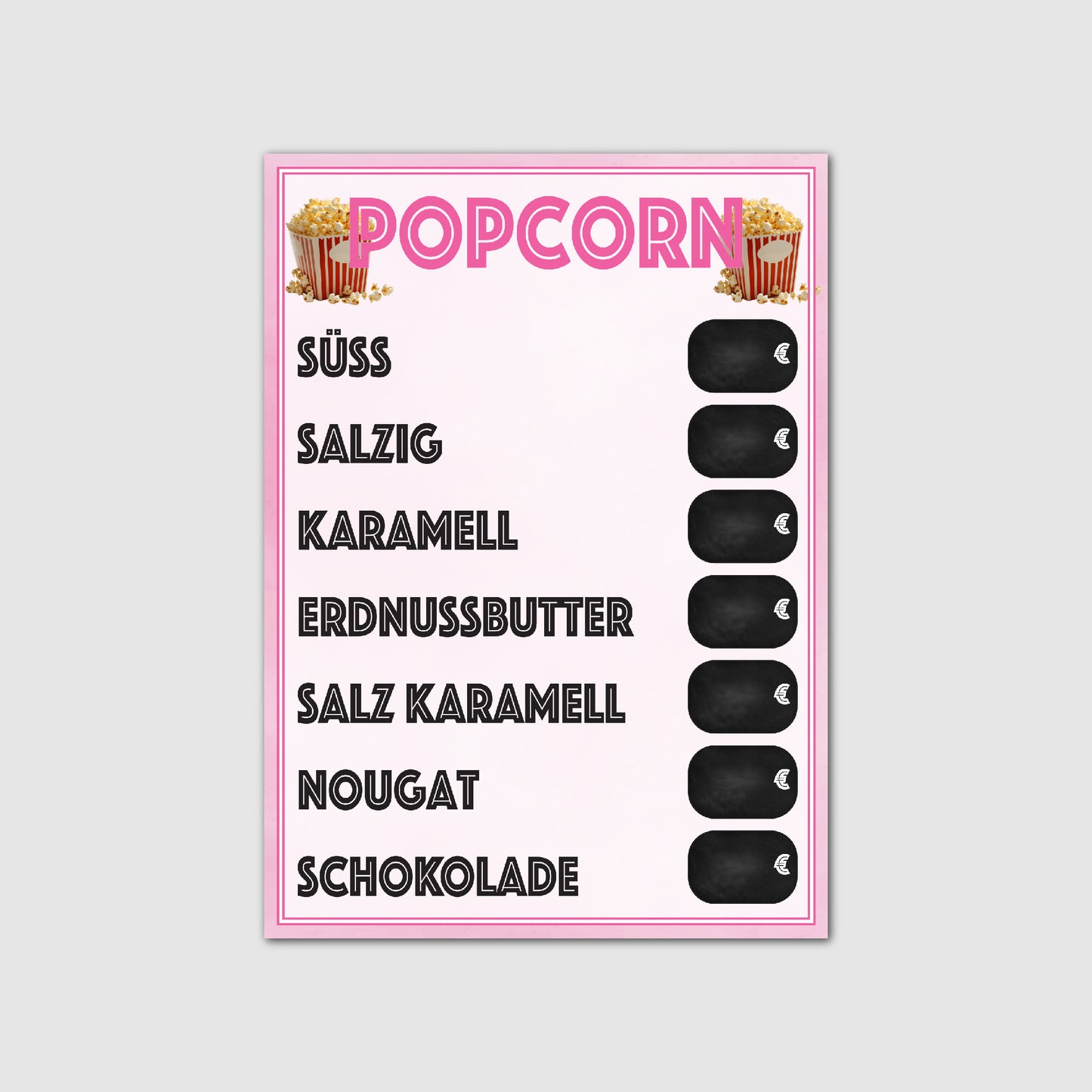 Popcorn Preistafel
